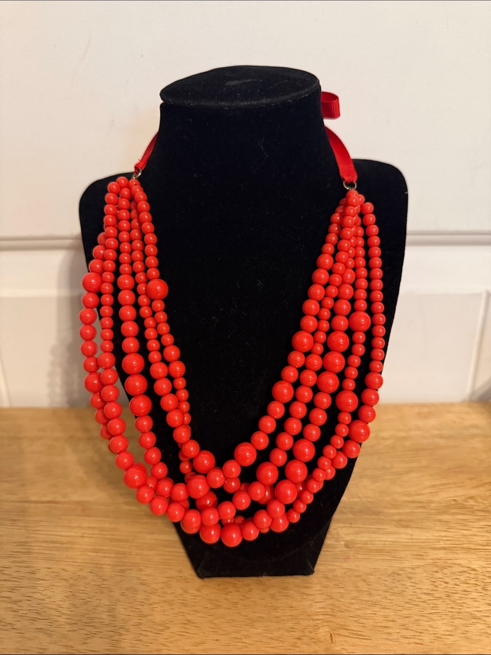Statement Red Multi-Strand Beaded Necklace - Women Jewelry